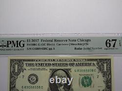 $1 2017 Radar Serial Number Federal Reserve Currency Bank Note Bill PMG UNC67EPQ