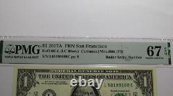 $1 2017 Radar Serial Number Federal Reserve Currency Bank Note Bill PMG UNC67EPQ