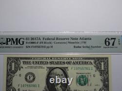 $1 2017 Radar Serial Number Federal Reserve Currency Bank Note Bill PMG UNC67EPQ