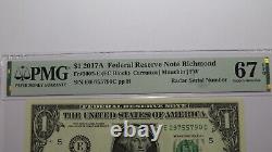 $1 2017 Radar Serial Number Federal Reserve Currency Bank Note Bill PMG UNC67EPQ