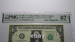 $1 2017 Radar Serial Number Federal Reserve Currency Bank Note Bill PMG UNC67EPQ