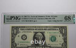 $1 2017 Radar Serial Number Federal Reserve Currency Bank Note Bill PMG UNC68EPQ