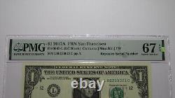 $1 2017 Repeater Serial Number Federal Reserve Currency Bank Note Bill PMG UNC67