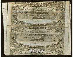$1-$2 1860's Newport Rhode Island Obsolete Currency Uncut Sheet Bank Notes UNC+