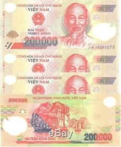 1 MILLION DONG = 5 x 200,000 VIETNAM POLYMER CURRENCY BANKNOTES UNC