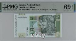 2001 Croatia 5 KUNA P37 BANKNOTE CURRENCY UNC PMG 69 EPQ