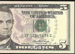 2006 $5 Dollar 1234567 Ladder Note Currency Paper Money Unc