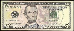 2006 $5 Dollar 1234567 Ladder Note Currency Paper Money Unc