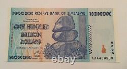 2008 100 TRILLION DOLLARS ZIMBABWE BANKNOTE AA GEM Unc Note Currency