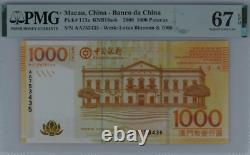 2008 Macao Macau 1000 Dollars P113a BANKNOTE CURRENCY UNC PMG 67 AA