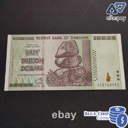 2008 Unc 50 Trillion Dollar Reserve Bank Of Zimbabwe Currency Aa Prefix Banknote