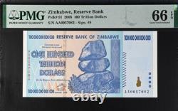 2008 Zimbabwe 100 Trillion Dollars P91 Banknote Currency Unc Pmg 66