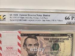 2021 $5 Pcgs Federal Reserve Star Note Boston Fr. 1999-a Gem Unc 66 Ppq