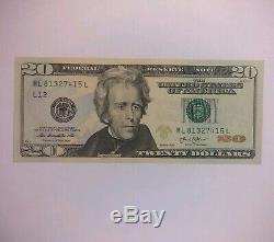 $ 20 Dollar Note With Fancy Serial Number Broken Ladder US Currency UNC 2013 FRB