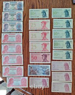 23 Vintage 1960s bank Notes World Currency Indonesia, Crisp Look Unc