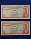 (2) 1965 East Caribbean Currency One Dollar Banknote Crisp Unc Consec. #'s