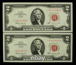 2 Consecutive 1963 $2 Legal Tender US Notes Currency -FR1513 Star- UNC CA2282