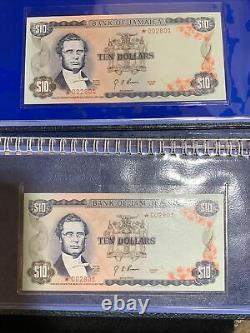 2 PC -1976 and 1977 Bank of Jamaica $10, $5, $2, $1 Four Crisp UNC Currency Sets