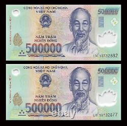2 x Vietnam (Vietnamese) 500000 (500,000) Dong (1 Million) VND Currency Unc