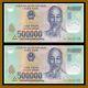2 X Vietnam (vietnamese) 500000 (500,000) Dong (1 Million) Vnd Currency Unc