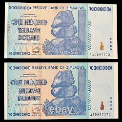 2x Zimbabwe 100 Trillion Dollar Banknote Bill Money UNC Currency Hyperinflation