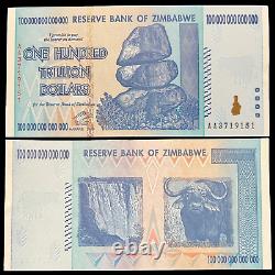 2x Zimbabwe 100 Trillion Dollar Banknote Bill Money UNC Currency Hyperinflation