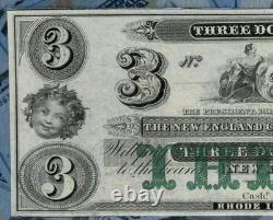 $3 18xx New England Commercial Bank, RI US Obsolete Remainder Currency Note UNC