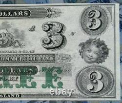$3 18xx New England Commercial Bank, RI US Obsolete Remainder Currency Note UNC