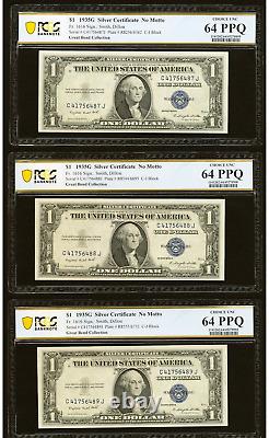 3 $1 1935-G Silver Certificate Currency Bank Notes Consecutive Examples UNC64PPQ