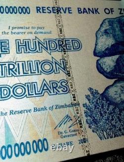 3 Zimbabwe 100 Trillion Dollars 2008 AA P-91 Banknote New UNC Zim Currency withCOA