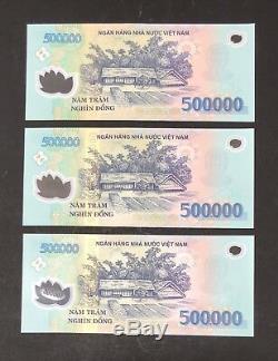 3 x 500,000 DONG VIETNAM DONG MONEY POLYMER CURRENCY BANKNOTE VIETNAMESE UNC