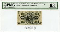 3rd Issue US 10 Cents Fractional Currency PMG Choice UNC 63