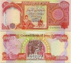 4 x 25000 Iraqi Dinar UNC Banknotes = 100,000 IQD, Certified Authentic Currency