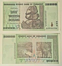 50 TRILLION ZIMBABWE DOLLARS UNC 2008 ZIM BANKNOTE, AA Zim Money / Currency