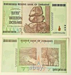 50 TRILLION ZIMBABWE DOLLARS UNC 2008 ZIM BANKNOTE, AA Zim Money / Currency