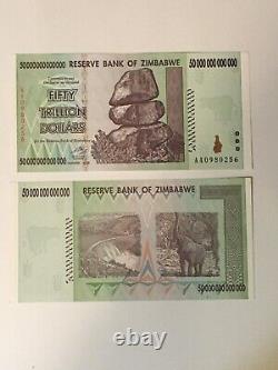 50 TRILLION ZIMBABWE DOLLARS UNC 2008 ZIM BANKNOTE, AA Zim Money / Currency