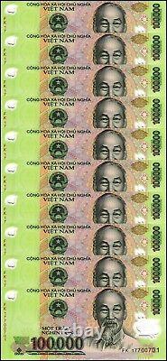 5,000,000 Dong Vietnamese Currency 50 notes X 100.000 VND Polymer Banknotes UNC