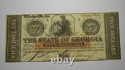 $5 1862 Milledgeville Georgia GA Obsolete Currency Bank Note Bill! UNC++