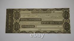 $5 18 Windsor Vermont VT Obsolete Currency Bank Note Bill Remainder Rare UNC++