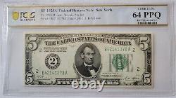 $5 1928A CH UNC64 PPQ Fed Res Note New York Set of 2 Consecutive Serial Numbers