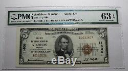 $5 1929 Atchison Kansas KS National Currency Bank Note Bill Ch #11405 Choice UNC