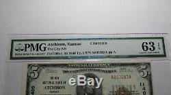 $5 1929 Atchison Kansas KS National Currency Bank Note Bill Ch #11405 Choice UNC