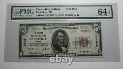 $5 1929 Evansville Indiana IN National Currency Bank Note Bill 2188 UNC64EPQ PMG