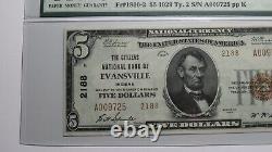 $5 1929 Evansville Indiana IN National Currency Bank Note Bill 2188 UNC64EPQ PMG