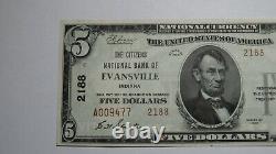 $5 1929 Evansville Indiana IN National Currency Bank Note Bill Ch. #2188 UNC+++