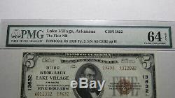 $5 1929 Lake Village Arkansas AR National Currency Bank Note Bill #13632 UNC64