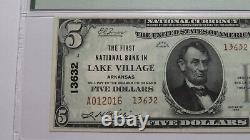 $5 1929 Lake Village Arkansas National Currency Bank Note Bill #13632 UNC65 PMG