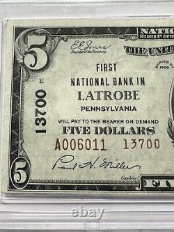 $5 1929 Latrobe Pennsylvania PA National Currency Bank Note Bill PPQ UNC. #2689
