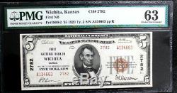 $5 1929 Wichita, Ks First Nb, Type 2 National Currency Pmg 63 Choice Unc Super