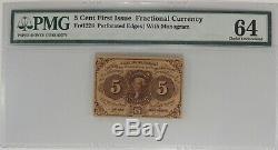 5 Cent First Issue Fractional Currency Fr#1228 Pmg Choice Unc 64 (001)